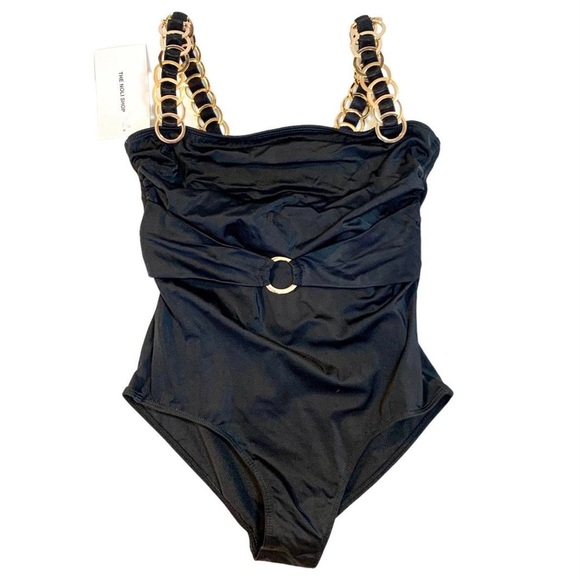 NWT Noli Mallorca One Piece Bathing Suit Swim Maillot Gold Hardware Black M - Picture 4 of 4